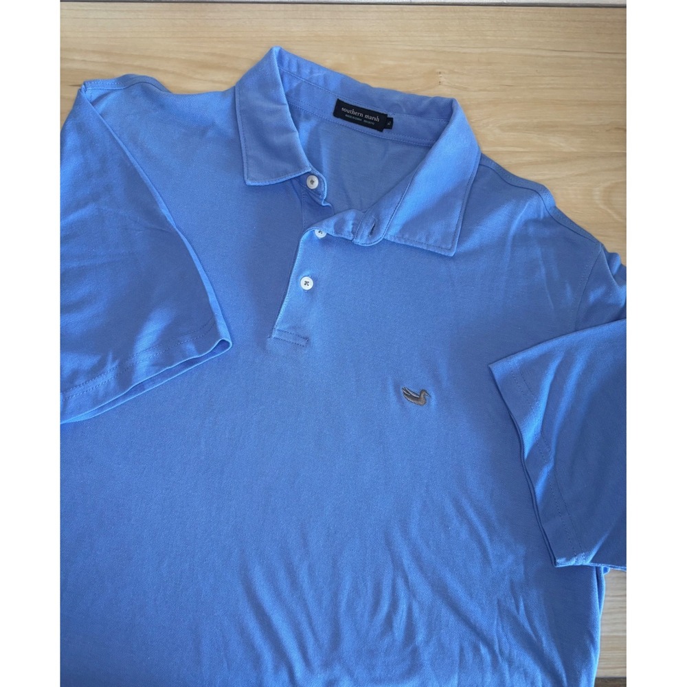 Southern Marsh Mens XL Blue Pique Knit Short Sleeve Mallard Logo Polo Shirt